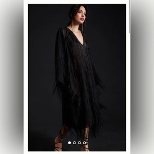 Maeve Fringed Shine Kaftan OS Black